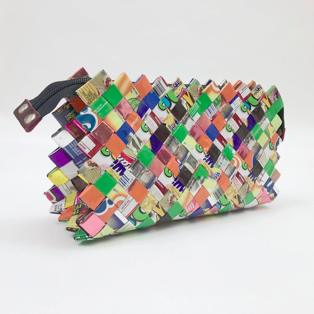 EUC Clutch Purse Spanish Recyled Food Labels